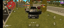 a screenshot of a video game shows a black car with the doors open