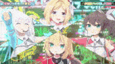 a group of anime girls are standing next to each other with a sign that says ' arashi orochi on '