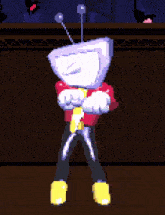 a pixel art drawing of a robot with a head that looks like a pillow .