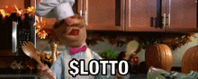 a chef in a kitchen with a sign that says $lotto