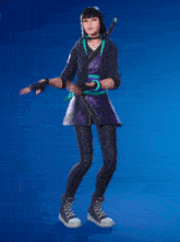 a girl in a purple skirt holds a sword in her hand