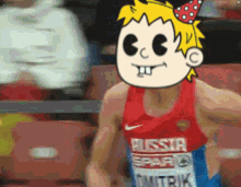 a cartoon of a man wearing a red tank top that says russia spar on it