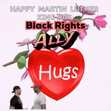 a happy martin luther king day black rights ally hugs greeting card with two men hugging each other .