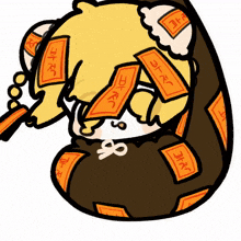 a drawing of a cat with chinese writing on its face