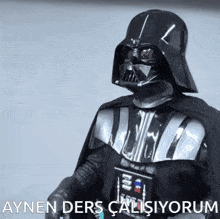 a darth vader costume with the words aynen ders calisiyorum
