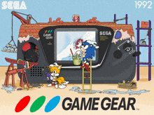 a sega game gear with sonic and tails on the screen