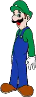 a cartoon drawing of mario wearing overalls and a hat