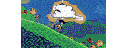 a pixel art drawing of a person riding a bike on a hill