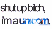 a sign that says shut up bitch i 'm a unicorn on it