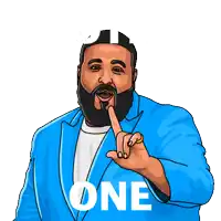 a cartoon of a man with a beard and the word one on the bottom