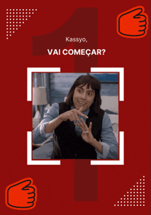 a red poster with a picture of a man and the text kassyo vai comecar