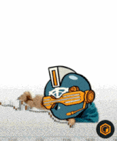 a cartoon of a man wearing a helmet and headphones with the letter i on it