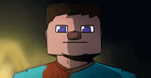 a cartoon drawing of a man with a blue shirt and purple eyes