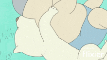 a cartoon of a person laying on their back with the words made with flixier below it