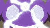a close up of a purple cartoon character 's face with lightning coming out of it 's eyes