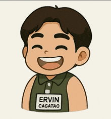 a cartoon drawing of a man with the name ervin cagatao on his shirt
