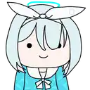 a cartoon drawing of a girl with white hair and a blue jacket .