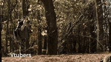 a person standing in the woods with the word vtubers on the bottom