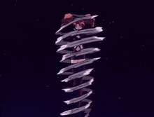 a naked woman with pink hair and wings is standing in a dark room