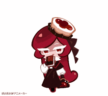 a cartoon drawing of a girl with red hair wearing a hat with a heart on it