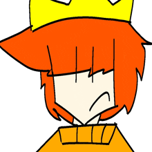 a drawing of a person with orange hair and a yellow crown on their head