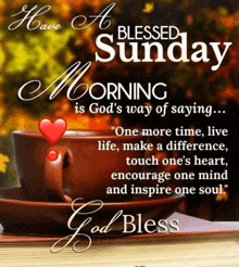 a blessed sunday greeting with a cup of coffee