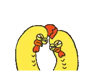 two yellow chickens are standing next to each other on a white background