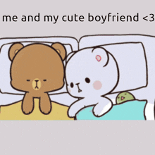 a cartoon of a bear with the words " me and my cute boyfriend < 3 "