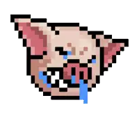 a pixel art drawing of a pig with tears coming out of its mouth .