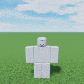 a white roblox character with a smiley face on his head