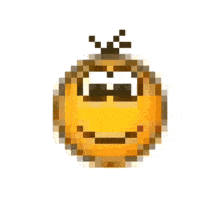 a pixel art illustration of a smiley face with a surprised look on his face .