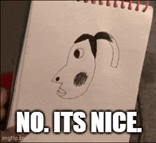 a person is holding a drawing of a dog with the words no its nice below it