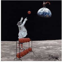 a picture of a clown on the moon with the number 8 on the back of his jersey