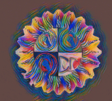 a painting of a colorful circle with the letter d in the center