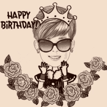 a cartoon of a woman wearing a crown and sunglasses .