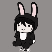 a cartoon of a girl wearing a bunny costume with the word " hehe " below it