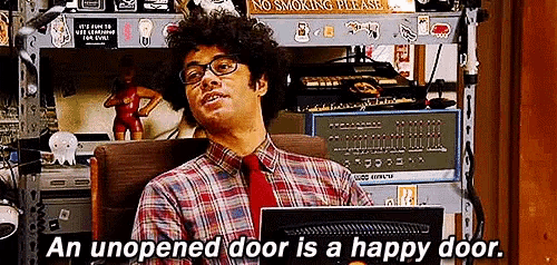 Maurice Moss The It Crowd GIF Maurice Moss The IT Crowd Unopened Door Is A Happy Door Discover Share GIFs