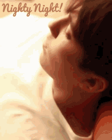 a close up of a person 's face with the words nightly night written below it