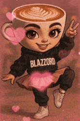 a cartoon girl wearing a hoodie that says blazzard on it