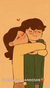 a cartoon of a man kissing a woman on the cheek with the words goodnight handsome above them