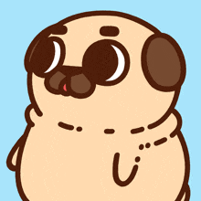 a cartoon drawing of a pug dog with a smiley face