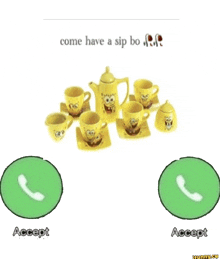 a picture of a spongebob tea set with two buttons that say accept and accept