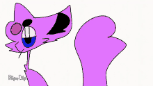 a cartoon drawing of a purple cat with red eyes and the words flipa clip on the bottom
