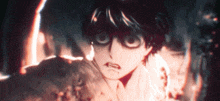 a close up of a person with big eyes