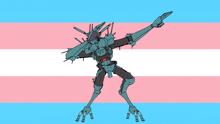 a drawing of a robot doing a dab on a transgender flag