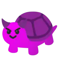 a purple turtle with horns and a smiley face