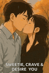 a man and a woman are kissing in the rain with the words `` sweetie , crave & desire you '' .