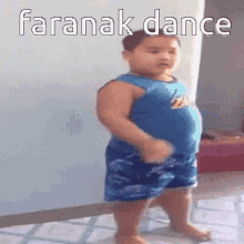 a fat boy is dancing in a room with the words faranak dance above him