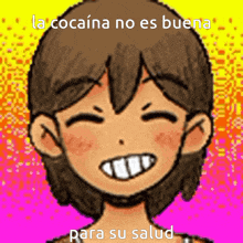 a drawing of a girl with the words la cocaína no es buena para su salud