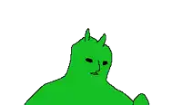 a pixel art drawing of a green alien with a face